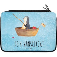 Mr. & Mrs. Panda Penguin Fishing Boat Pencil Case, Blue Personalized, Hand Drawn