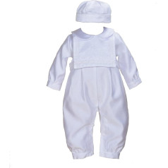 Cinda Baby Boys Satin Christening Set with Hat and Bib