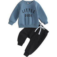 2 Pieces Baby Clothing Set Baby Boys Little Dude Baby Set Long Sleeve Jumper + Trousers Toddler Clothing Outfit Set Sweatshirt and Trousers Two Piece Set Gift Tracksuit