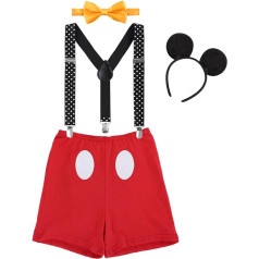 Newborn infant baby 1st, 2nd/3. Birthday Mickey Mouse Halloween Costume Outfit Trousers + Bow Tie + Clip-on Braces + Mouse Ears 4 Pieces Clothing Sets Photo Shooting for Infants Boys Girls Unisex