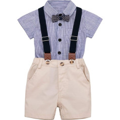 Yixius Baby Boys Gentleman Outfit Suits, Short Sleeve Romper Shirt Suspenders Trousers Bow Tie Summer Clothing Sets