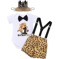 FYMNSI Baby Boys First Birthday Party Outfit Cotton Short Sleeve Romper + Shorts + Y Shape Braces + Hat 4-Piece Clothing Set