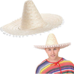 Mexican Sombreros with White Pom Trim Perfect for Any Mexican Sombrero Fancy Dress for Men and Women - 6 x Sombrero