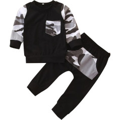 Toddler Boys Outfits Baby Case Set with Pocket Print Long Sleeve Round Neck Top Long Pants Party Birthday School Kids Cute Clothes Set A-135
