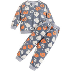 Toddler Boys Girls Clothes Set Baby Autumn Halloween Long Sleeved Hoodie Trousers Two Suit Playsuit Clothes Holiday Outdoor Soft Suit Cute Kids Halloween Outfits A-37