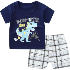 Trainingsanzug Kinder,Sommer Casual Zweiteiler Outfit Baumwolle T-Shirt und Sporthose Set Kurzarm Leicht Strand Cartoon Print Kinderkleidung für Taufe Geburtstagsparty Hochzeit