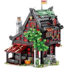 Interlocking Blocks Medieval Hostel House, Architecture Tavern Houses Building Blocks Model Kit, Town House Architecture Building House Modular Building Set for Adults and Children (3214