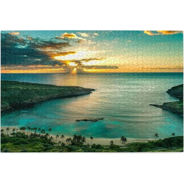 Hawaiian Seaside Sunset Hawaiian Seaside Sunset Picture Puzzle Puzzles for Adults 3D Puzzles 1000 Piece Jigsaw Puzzles Wooden Puzzles for Adults Kids Puzzles Puzzle Fun Puzzles