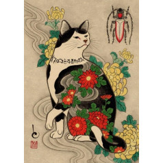 Xq647Zy Abstraktes Japanisches tätowiertes Katzenkunst-Poster für Erwachsene, Familien-Lernspielzeug, 2000 Stück, 70 x 100 cm