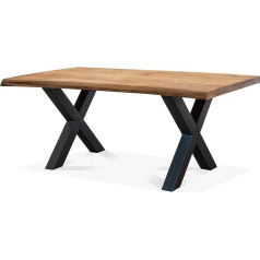 Moebel-Eins LIVERNA Dining Table with Wane Edge, Solid Wood, Metal Frame, Black, 160 x 90 cm, Sheesham Sand