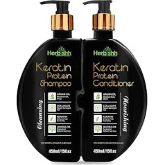 Herbishh Keratin Shampoo and Conditioner Set - Hydrating Keratin Shampoo & Nourishing Conditioner for Dry Damaged Hair - Sulphate Free - Plant Based Keratin Shampoo Conditioner - Safe & Effective