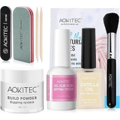 Aokitec 9-Piece Dipping Powder Nails Set for Nail Repair: Clear Nail Powder, Nail Glue, Cuticle Oil, Hand Mask, Quick Nail Hardener Nail Care for Broken Natural Nails