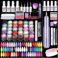 SAVILAND Dipping Powder Nails Set with Nail Cutter: 30 Colours Dip Powder Nail Set, Clear/Nude/White Dipping Powder with Dip Base & Top Activator Brush Saver for French Nail Art Manicure Salon