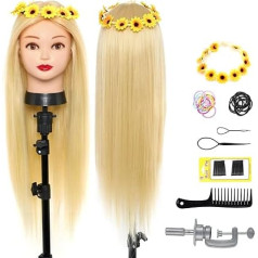 Neverland Hairdressing Head 50% Real Hair Training Head 26 Inch Hairdressing Training Heads for Hairdressers Blonde it Holder + DIY Hair Set
