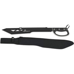 KS-11 Large Machete Sharp Real with Tanto Blade Profile and Saw Spine - Sturdy Handle with Hand Guard - Total Length 65 cm - Survival Macheten Nylon Holster Outdoor Bush Knife