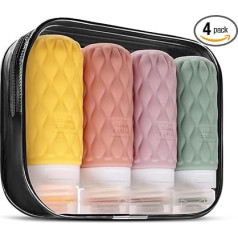 Pack of 4 Silicone Travel Bottles for Toiletries with Labels, Travel Bottles for Filling, 100 ml Leak-Proof Travel Bottles Container Set for Shampoo and Conditioner