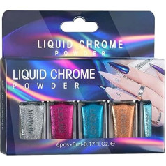 Nagelpuder mit Holografie, Kunstdekoration, Maniküre, einfach aufzutragen, stilvolle Nägel, Ornament, für Damen, 6 Stück