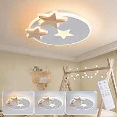YUEEU 34 cm LED Ceiling Light Bedroom Wooden Children's Room Lamp Ceiling Star Children's Lamp Dimmable Ceiling Lamp for Children Lamp with Remote Control