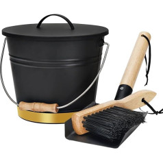 Mini Ash Bucket with Lid, Shovel and Hand Brush, Galvanized Steel, Metal Charcoal Container, Coal Bucket with Handle, Tool Set Accessories for Fireplace Indoor and Outdoor, Fire Pit, Wood Burner Stove