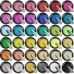 Saviland Chrome Nail Powder Set - 36 Colours Chrome Powder Nails Metallic Mirror Effect Laser Nail Art Powder Pearl Glitter Manicure Decoration Powder with Sponge Sticks
