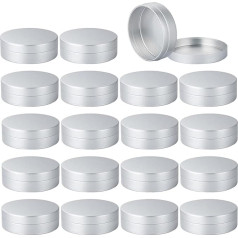 ZEOABSY Pack of 24 Silver Empty Aluminium Tins Aluminium Round Tins with Slip Lid Tin Cans Cream Jars for DIY Ointments Candle Cosmetics Shaving Soap, silver
