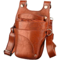 FOVAOK Multifunktionale Tasche für Haarscheren, PU-Leder, mit Gürtel, Braun, braun, 1 Stpck