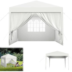 Gazebo 3 x 3 m, Waterproof Winterproof Folding Gazebo with 4 Side Panels and Windows for Garden and Camping, UV Protection, Stable Marquee for Party, Wedding, Outdoor Events, White