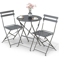 VOUNOT Bistro Set 3-Piece Folding Bistro Table with 2 Chairs, Garden Furniture Set, Balcony Set, Garden Set, Metal Seating Set, Bistro Set Outdoor, Grey