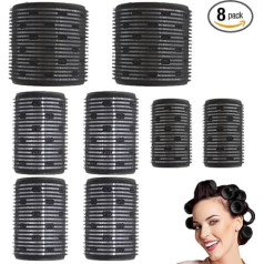 Pack of 8 Thermal Hair Rollers, Thermal Rollers, Reusable Hair Rollers for Short Hair, Medium Hair, Long Hair, Various Sizes (Black)