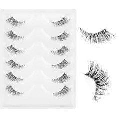 6 Pairs Natural Half Eyelashes False Natural Eyelashes Look Wispy Eyelashes Natural Half Eyelashes Clear Band Eyelashes Pack 3D Faux Mink Eyelashes