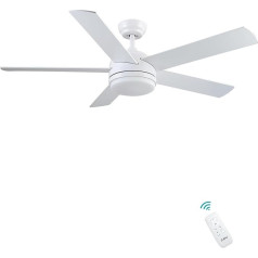CJOY Two-tone blades ceiling fan with lamp and remote control, 52 inch ceiling light with fan, quiet, 24 W LED white + wood-coloured reversible summer winter