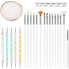 Dimeho 22 Pieces Nail Art Brush Set, with Resin Nail Art Palette, 15 Nail Brush Sets, 5 Double Head Dotting Pens, 1 Display Stand, Tool for Nail Art, Nail Design, Manicure