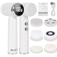 Electric Face Brush, Facial Cleansing Brush with 6 Brush Heads, 360 Degree Rotation Waterproof Pore Cleanser, Rechargeable Facial Cleansing Device for Facial Cleansing, Face Massage (White)