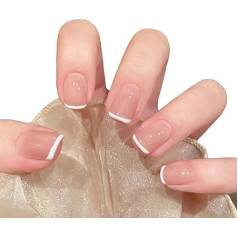Dainty French False Nails Short White Tip French Fake Nails with French Press on Nails French Nail Tips with Glue for Hold Thickened Stick On Nails - French White