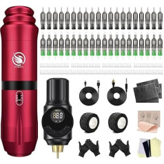 LIUMATE Complete Rotary Pen Machine Set with Wireless Battery Power Supply 40 Pieces Cartridge Needles 40 Ink Cups Transfer Paper for Beginners Artists