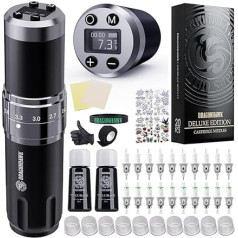 Dragonhawk Tattoo Machine Set Rotary Wireless Tattoo Machine Pen with 2 x Battery Adjustable Stroke Length Tattoo Gun 20 Count Extra Smooth Tattoo Needles Cartridges for Tattoo Beginners