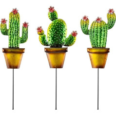 Qipade 3 Stück Metall-Gartenpfähle, 36,1 cm, Kaktus, dekorative Pflanzenstecker, Metall-Hofkunst für den Innen- und Außenbereich, Rasen, Terrasse, Weg, Dekoration