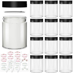 12 x Clear Glass Cosmetic Jars 8oz