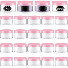 Dandat Cosmetic Containers PET Plastic Leak Proof Empty Cosmetic Jars with Lids and Label Refillable Travel Containers for Lotion Cream Gel Powder Ointment Clear 24 Pack