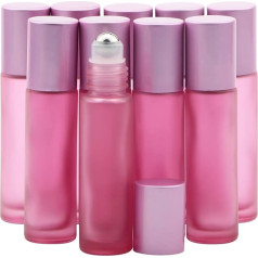 10ml Frosted Glass Bottle Leakproof Essential Oil Roller Bottles with Stainless Steel Balls for Perfume and Aromatherapy Oils, Pack of 10 Pink