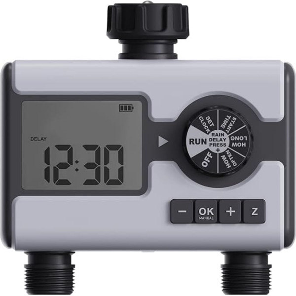 Garden Irrigation Computer 2 Outputs Water Timer with LCD Display, Automatic / Manual Irrigation System, Easy and Quick Programming Watering Timer
