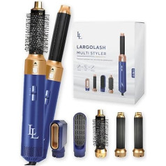 5-in-1 Hot Air Brush Set, Quick Drying Hair Dryer Brush, Warm Air Curling Brush, 3 Temperatures, Car Wrap Curling Attachment, Negative Lonen, 1000 Watt, No Heat Damage (Blue)