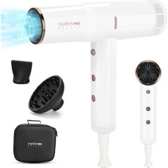 Professional 100 Million Negative Ion Hair Dryer, PARWIN PRO BEAUTY Hair Dryer with Unique Brushless Low Noise Motor, 30 M/S Air Flow for Quick Drying, Innovative Micro Filter (White)