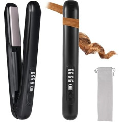 Wireless Hair Straightener with Safety Lock and LCD Display, Adjustable Temperature 140 °C - 200 °C, Mini Straightener for Short Hair, 30S Fast Heating, Travel Straightener, Type-C Rechargeable