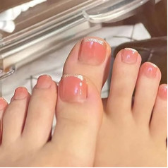 False Toenails Glossy Stick On Toenails Artificial Acrylic Fake Toenails Press On Toenails 24 Pieces for Women and Girls (K)