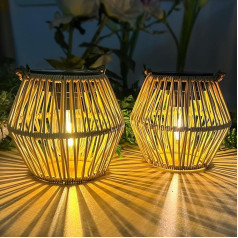 Lanterns for Outdoor Use, Kelenpro Hand-Woven Solar Lanterns for Outdoor Use, Pack of 2, IP65 Waterproof Solar Garden Lamp, Garden Lighting for Garden, Patio, Balcony, Party Decoration