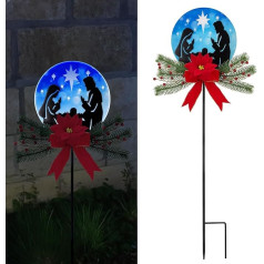 Jesus Garden Stake 36 Inch Solar Outdoor Decoration Blue Stained Glass with Decorative Flower Garden Accent Path for Holiday Christmas