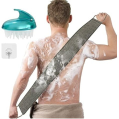 Loofah Back Scrubber, 35.5 inch Exfoliating Back Scrubber for Bath Shower Scrubber for Men and Women, Loofah Scrubber for Deep Cleansing Your Skin, with Hair Shampoo Brush and Wall Hook