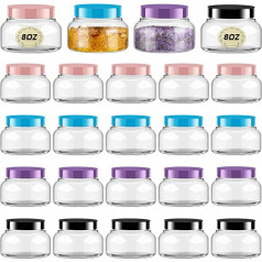 Tessco Plastic Jars with Lids Labels Empty Clear Round Refillable Cosmetic Containers Body Butter Containers Bulk Sugar Exfoliating Bottle for Makeup 237 ml, Multi-Colour, 24 Pack