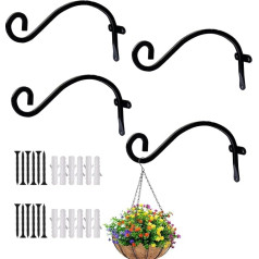 Hourleey Pflanzenaufhänger für den Außenbereich, 20,3 cm, robuste Hängepflanzenhaken für Außenkorb, schwarzes Metall, Wandhalterung, Pflanzenhalterung, Haken für Blumenkörbe, Vogelfutterstation, 4